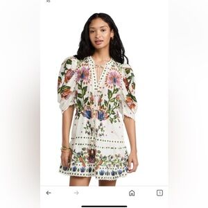 FARM Rio White Mini Dress with Multicolor Floral Embroidery